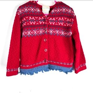 VTG 90s Laura Ashley Mother & Child Wool Christmas Cardigan 4-5Y Red Fair Isle